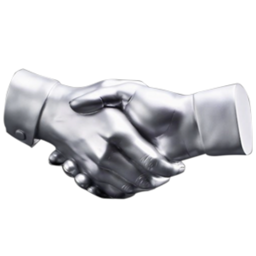 Iron Shake Inc Two silver metallic hands are shown shaking hands against a plain white background, symbolizing the strong partnerships and reliability of Iron Shake Inc's commercial construction services. Commercial Contractor